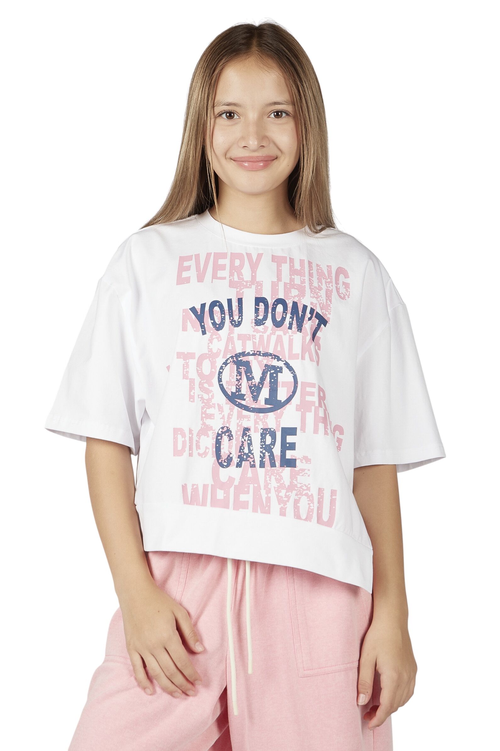 Футболка дев. АРТ.G-TS26004,бел-роз,хл-эл