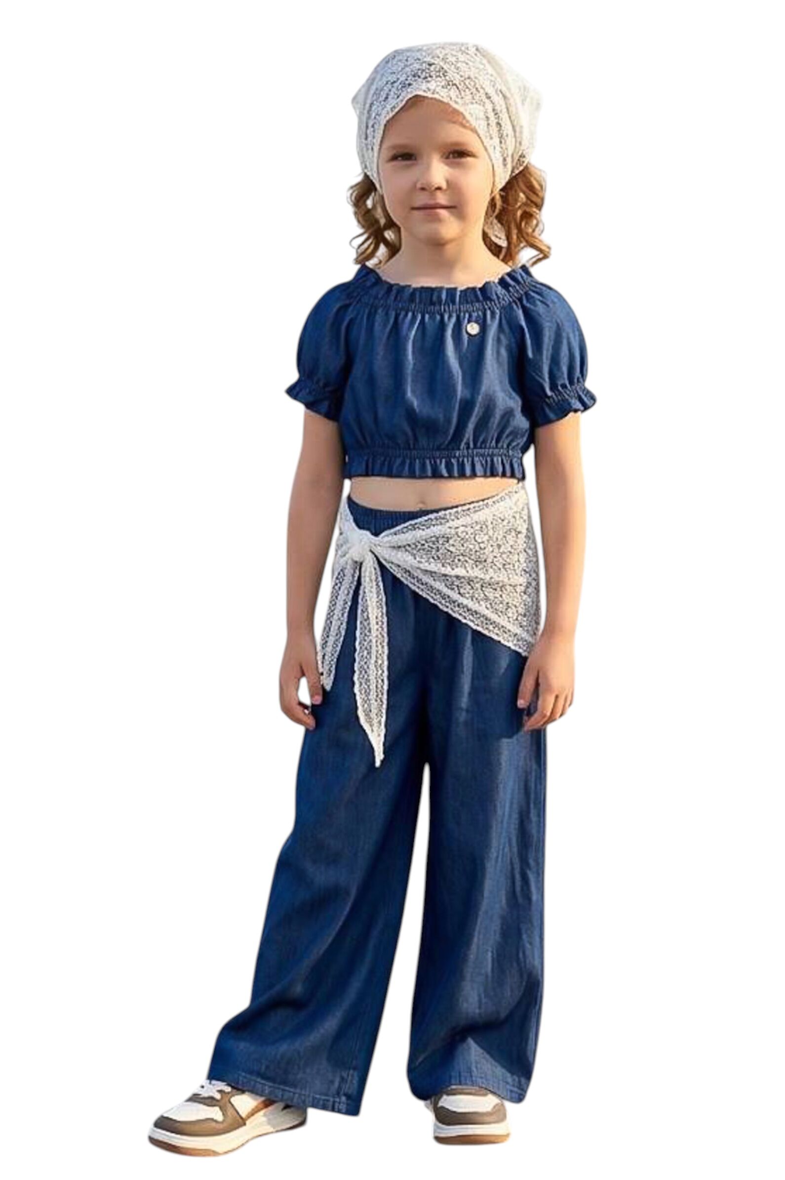 Палаццо+косынка дев. АРТ.SR26D107,син,вис