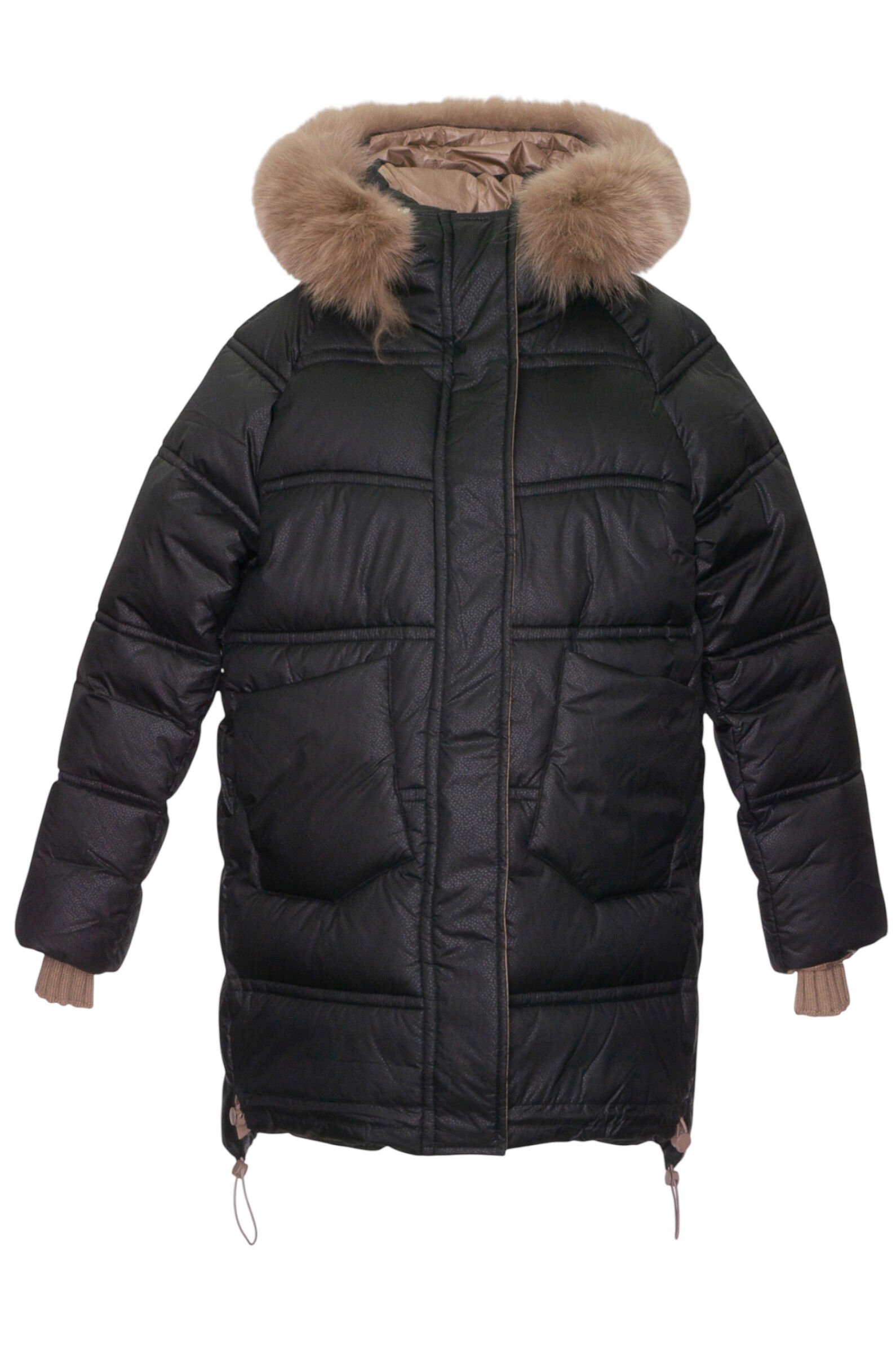 Пальто дев. АРТ.407BS,чер-беж,пэ/пэ