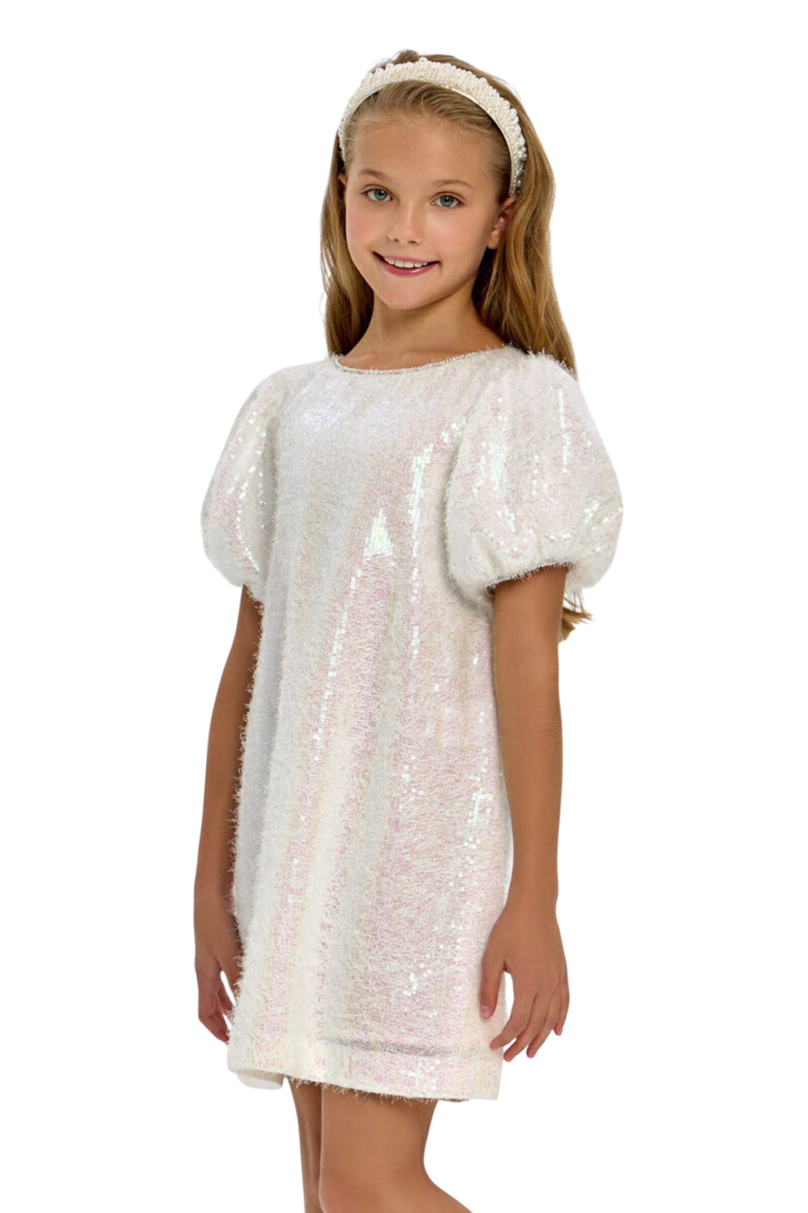 Платье дев. АРТ.1834.43,бел,пэ/хл