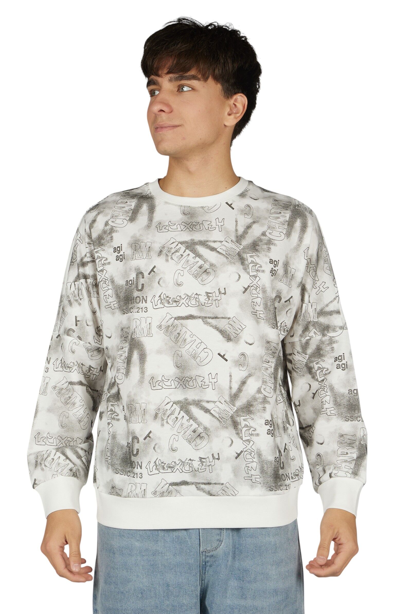 Свитшот АРТ.B-SW36102,бел-сер,хл-пэ